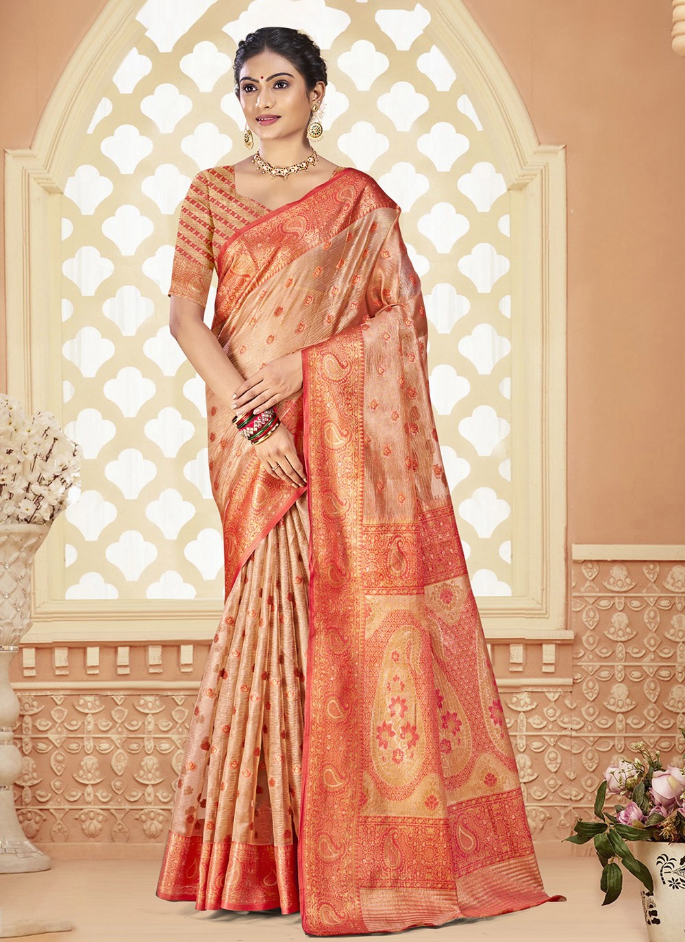 Classic Weaving Zari Silk Pink Saree - S11063