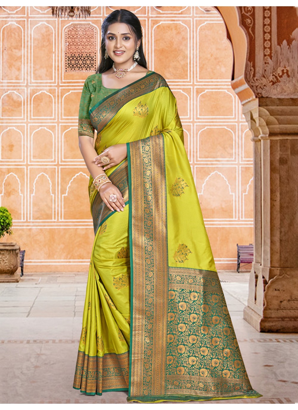 Classic Weaving Zari Silk Sea Green Saree - S11120