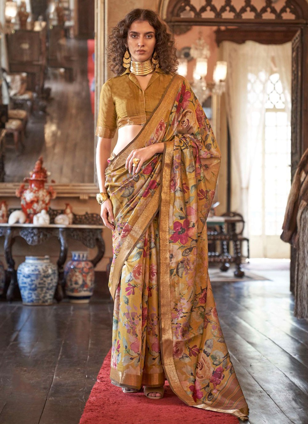 Classic Digital Print Silk, Viscose Saree - S8978