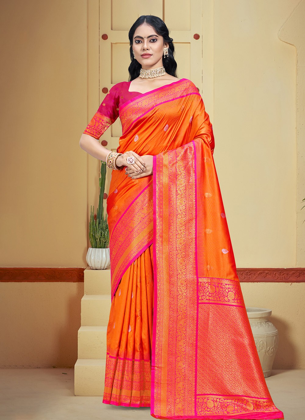 Classic Weaving Zari Silk Morpeach Saree - S11177