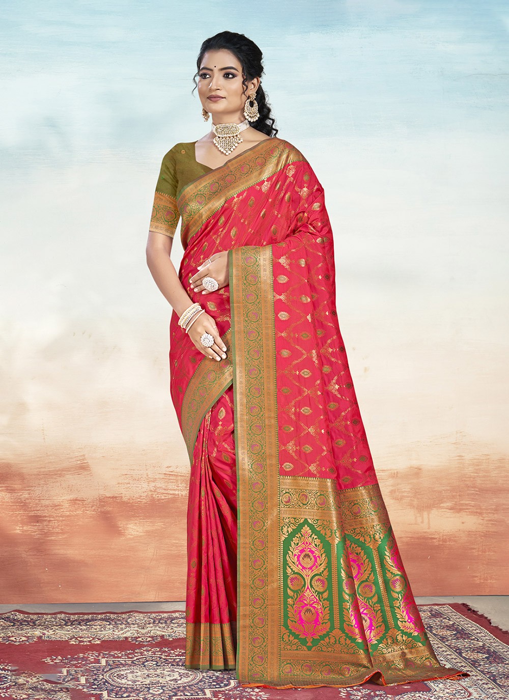 Contemporary Weaving Zari Silk Green Saree - S11147