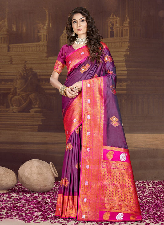 Trendy Weaving Zari Silk Purple Saree - S11300