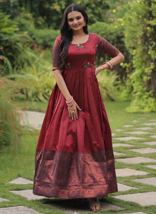 Banarasi Jacquard, Silk Gown - G1394