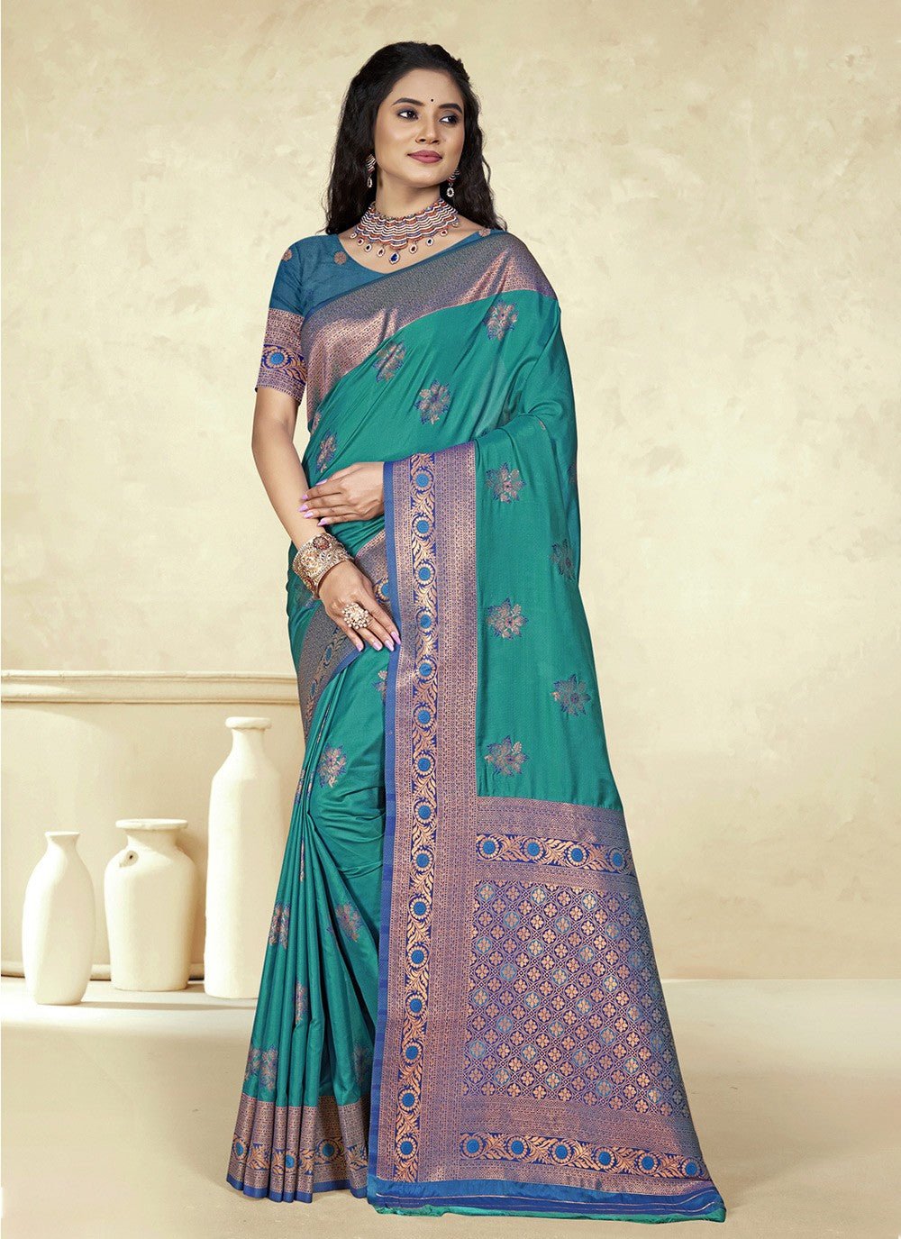 Classic Weaving Zari Silk Green Saree - S11094