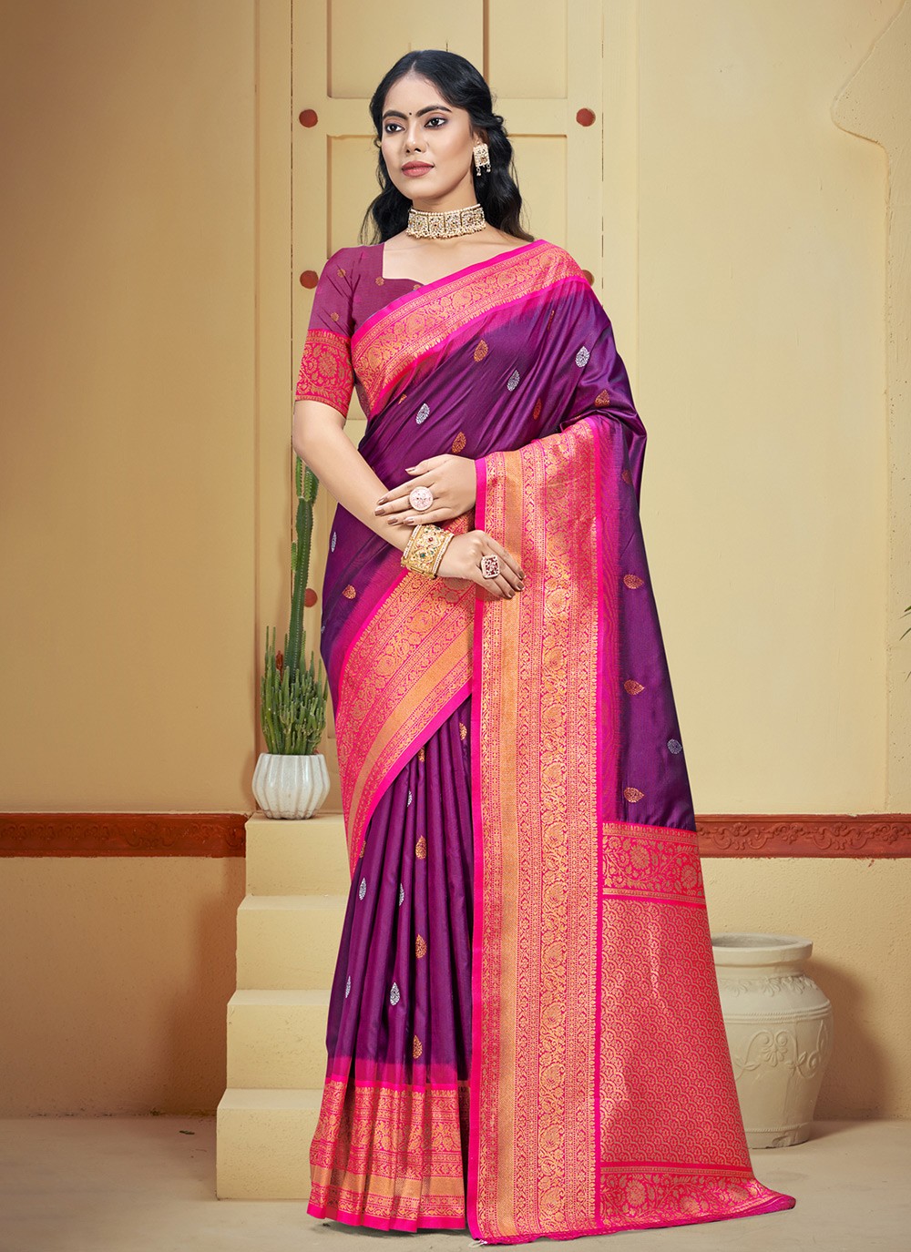 Classic Weaving Zari Silk Morpeach Saree - S11177