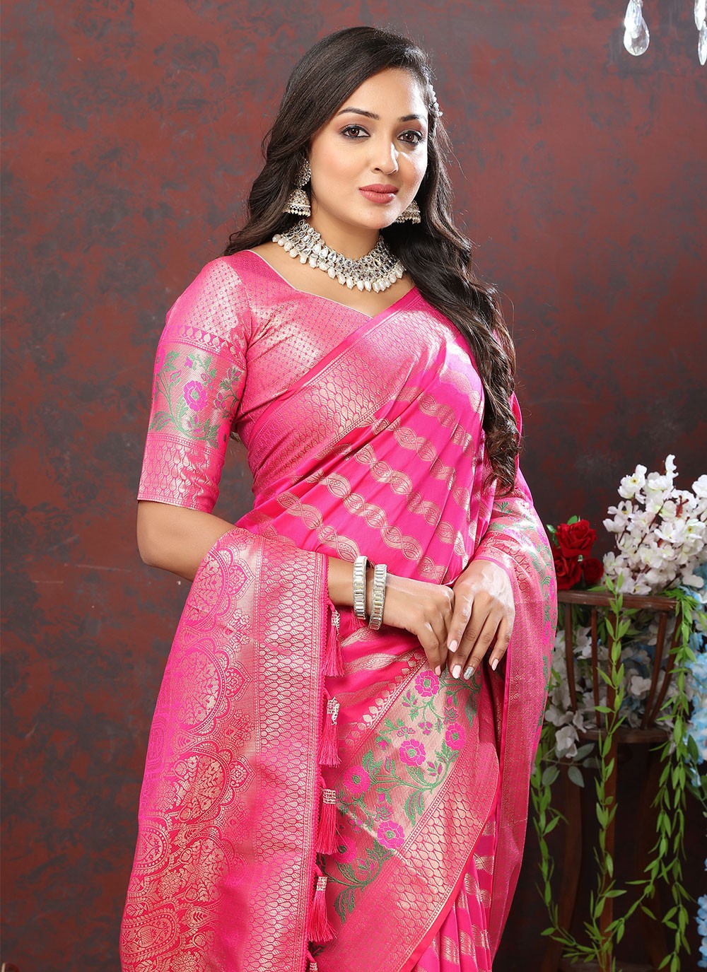 Trendy Meenakari Organza, Silk Saree - S5046