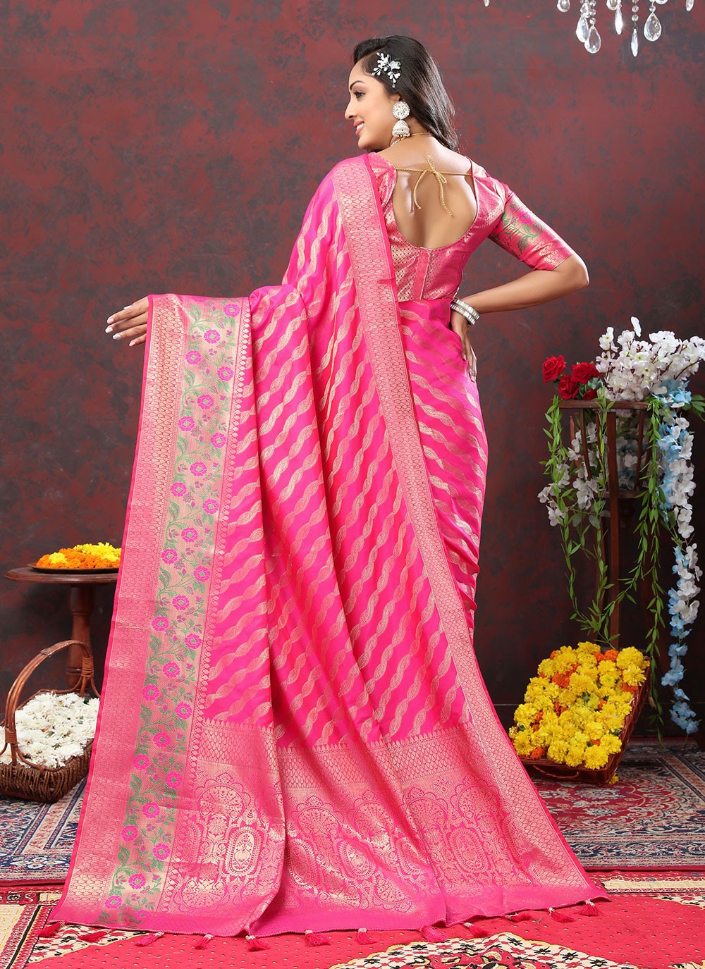 Trendy Meenakari Organza, Silk Saree - S5046