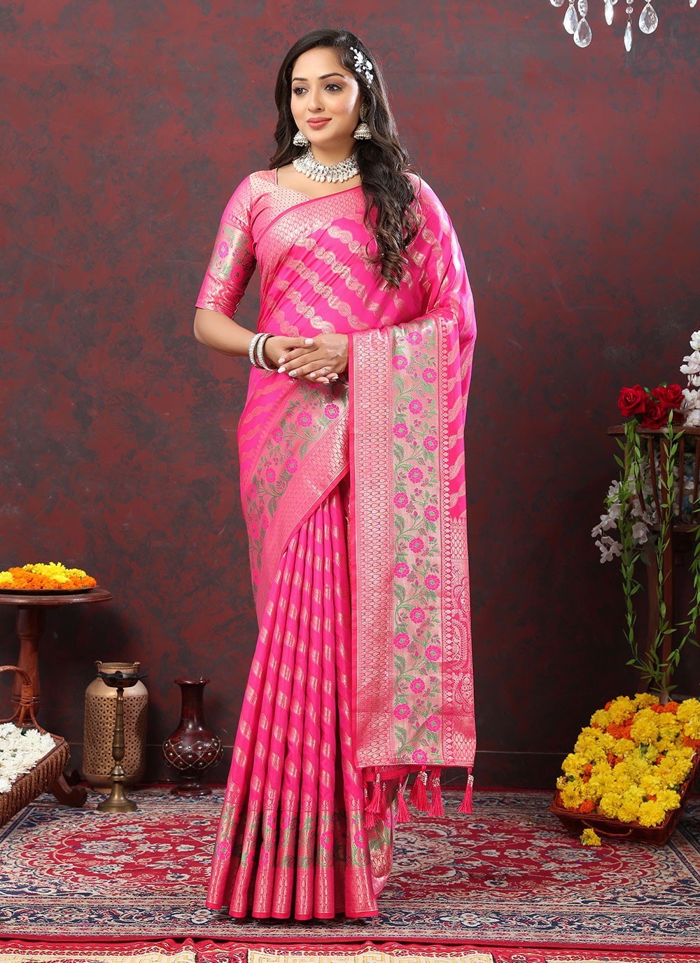 Trendy Meenakari Organza, Silk Saree - S5046