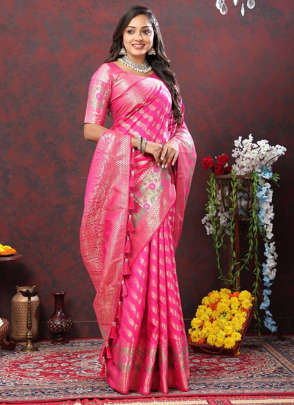 Trendy Meenakari Organza, Silk Saree - S5046