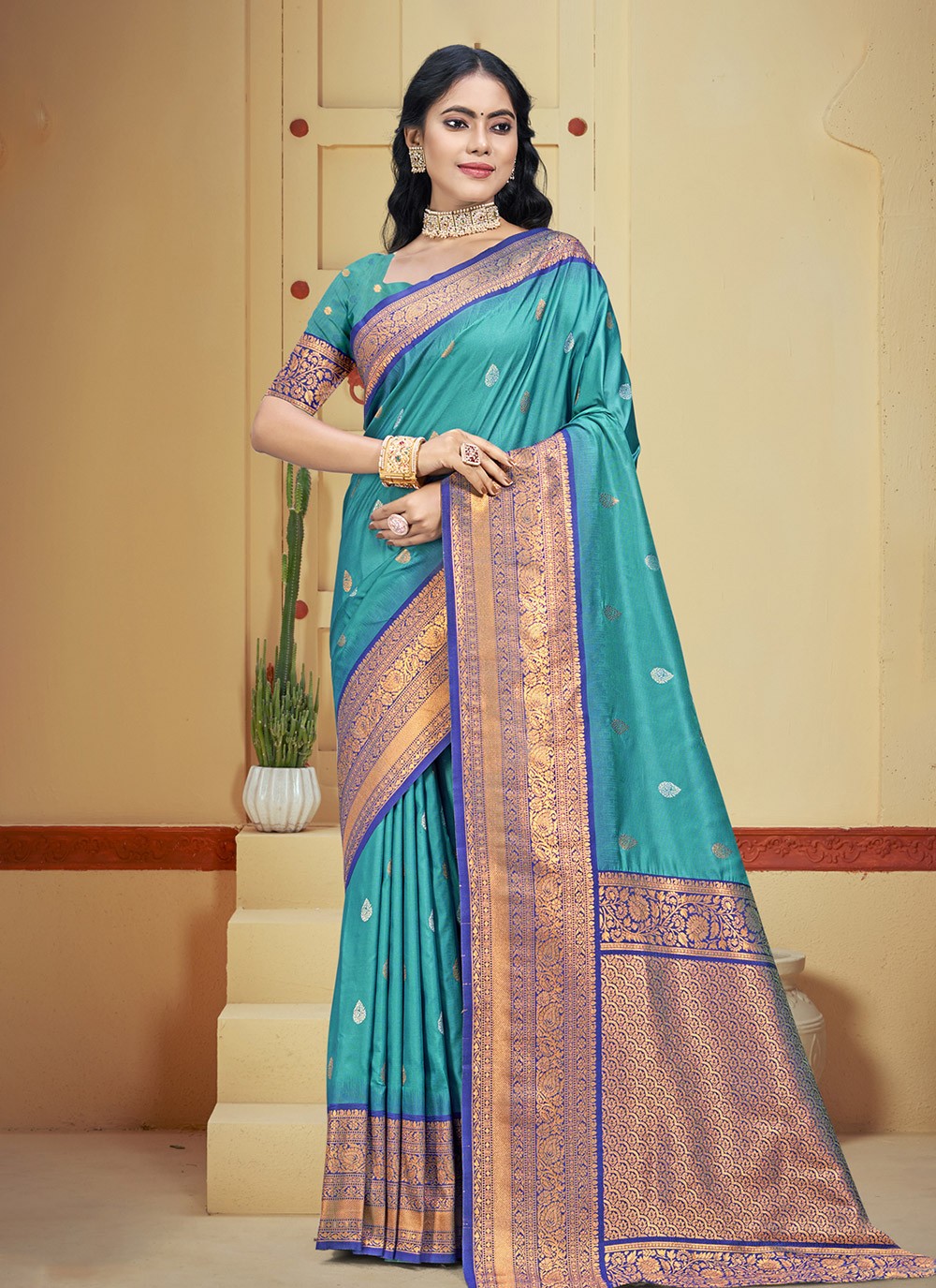 Classic Weaving Zari Silk Morpeach Saree - S11177