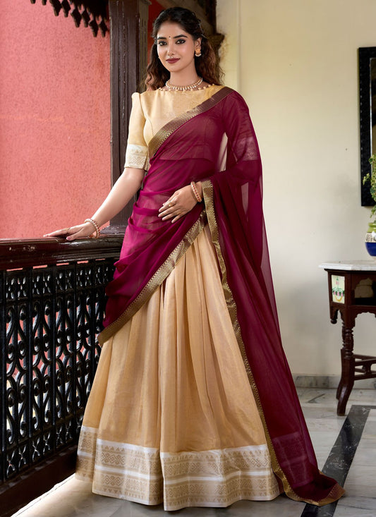 Weaving Zari Kanchipuram Silk A - Line Lehenga - L2927