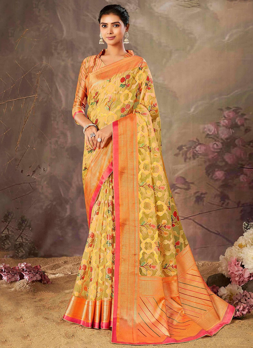 Weaving Zari Organza Saree - S12112