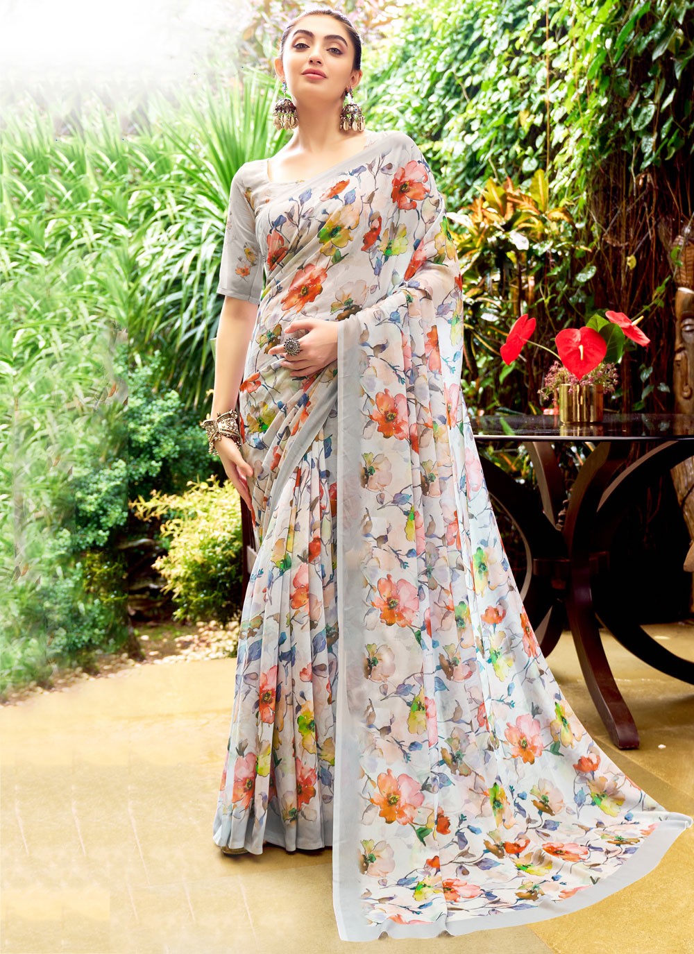 Classic Digital Print Georgette, Weight Less Saree - S9179