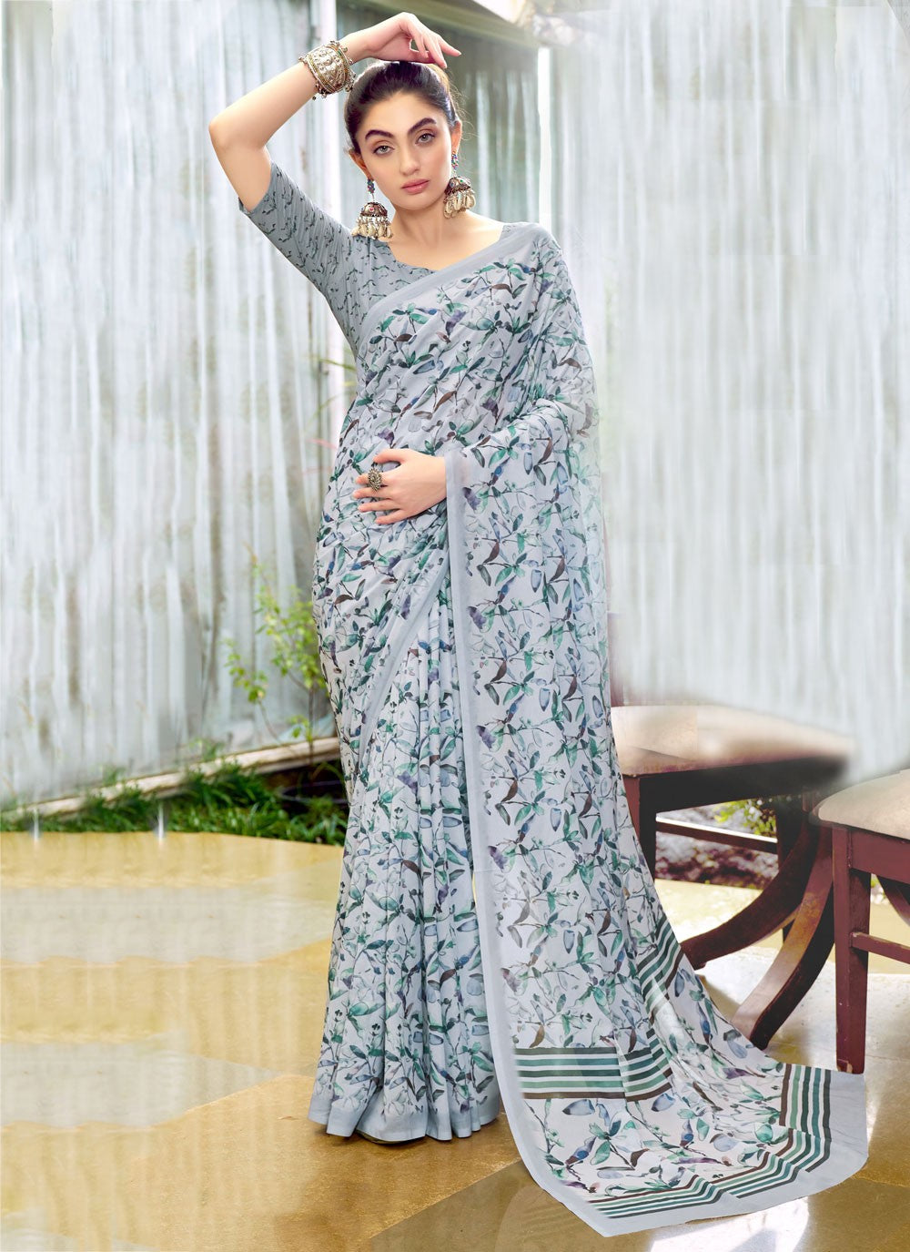 Classic Digital Print Georgette, Weight Less Saree - S9179