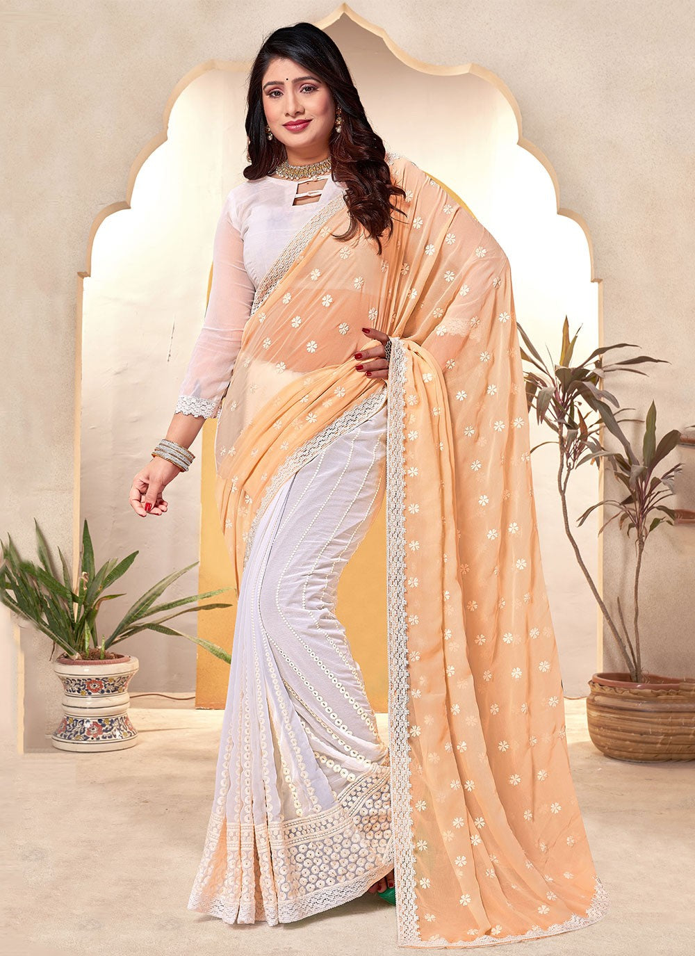 Classic Embroidered Georgette Saree - S6271