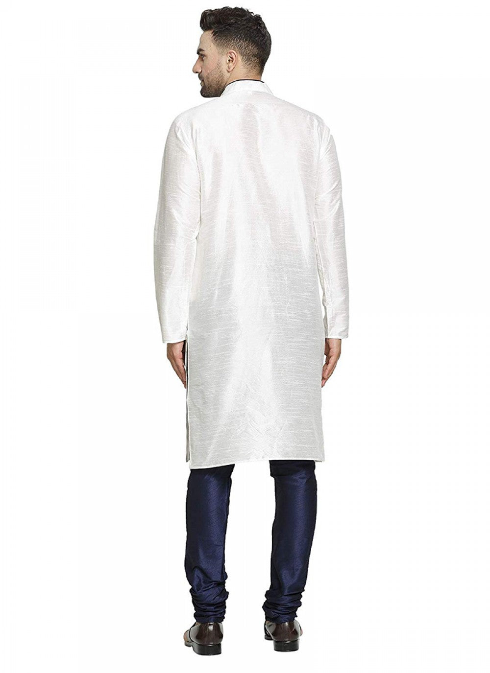 Plain Art Dupion Silk White Kurta Pyjama - M1298