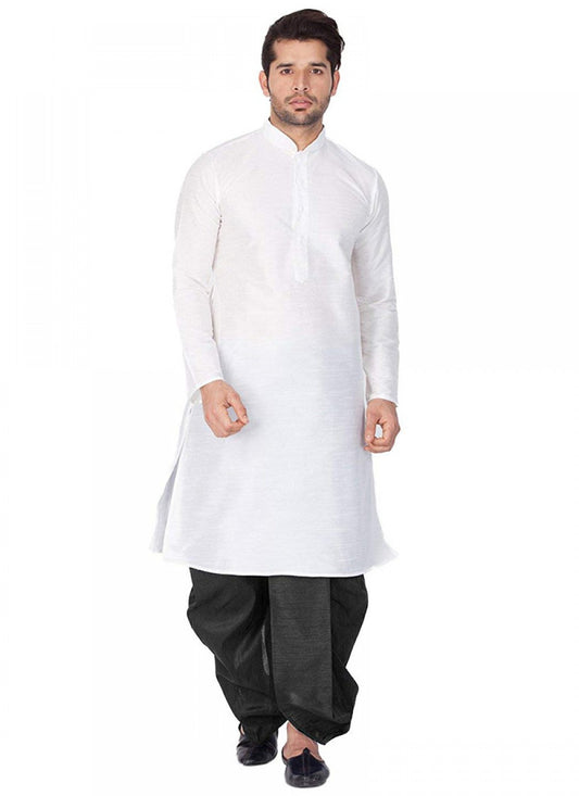 Plain Art Dupion Silk White Kurta Pyjama - M1175