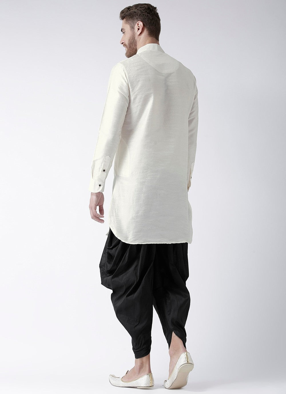 Plain Art Dupion Silk White Dhoti Kurta - M2486