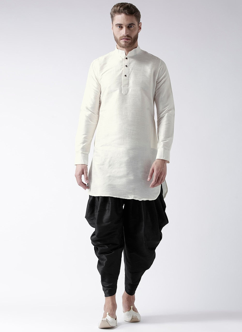 Plain Art Dupion Silk White Dhoti Kurta - M2486