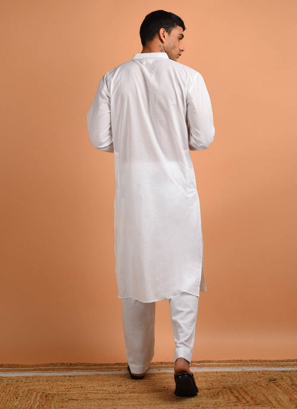 Plain Blended Cotton White Kurta Pyjama - M6181