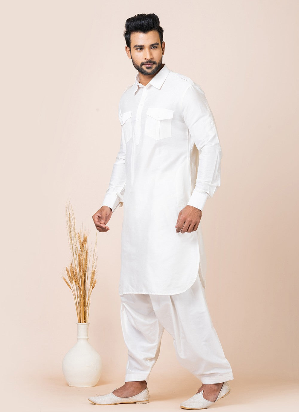 Plain Viscose White Kurta Pyjama - M7466