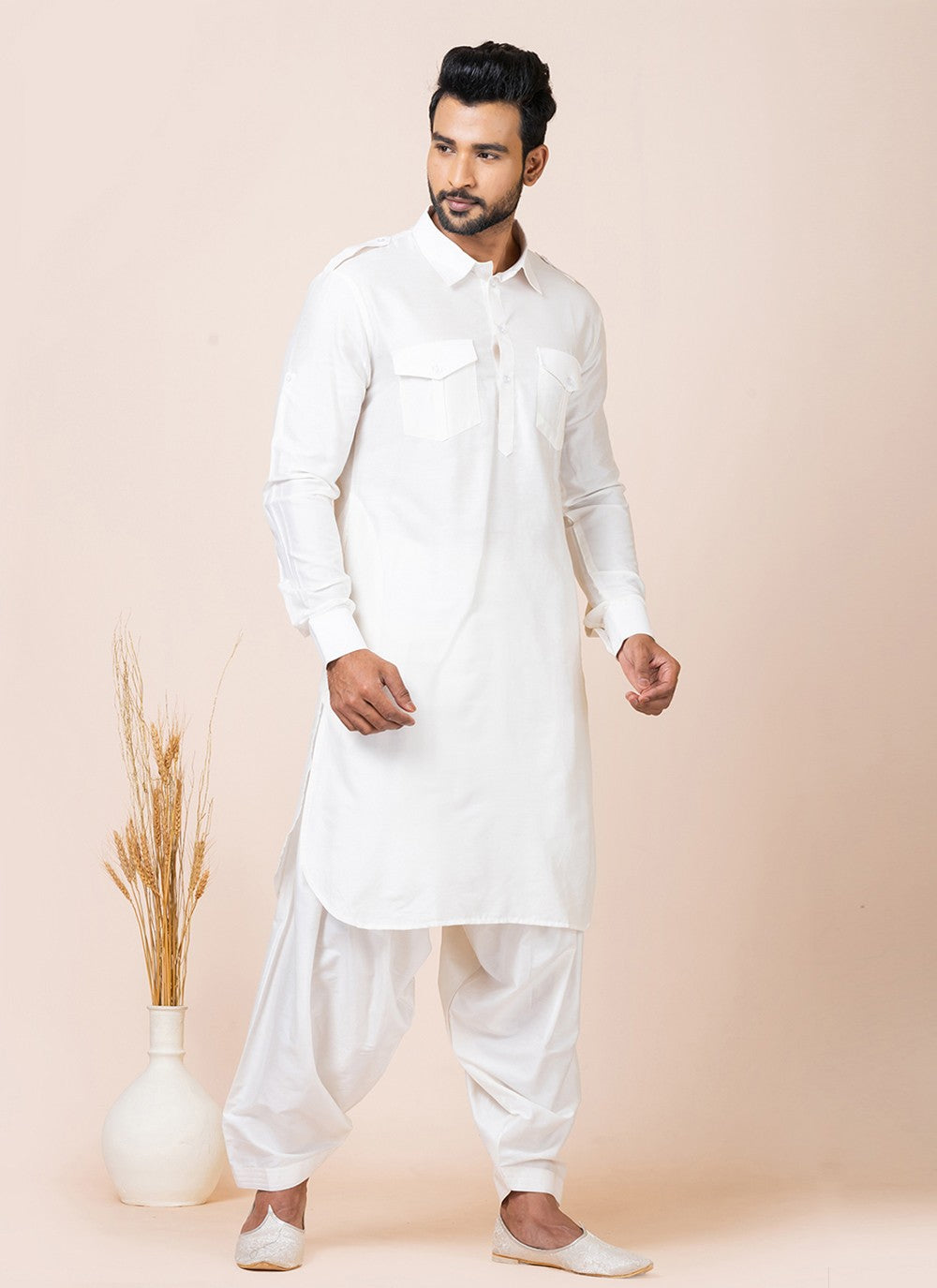 Plain Viscose White Kurta Pyjama - M7466