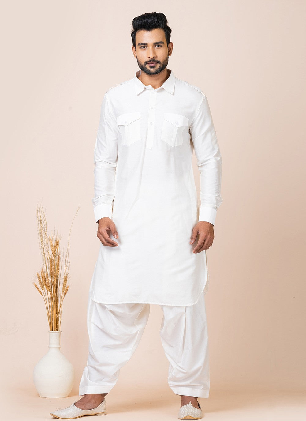 Plain Viscose White Kurta Pyjama - M7466