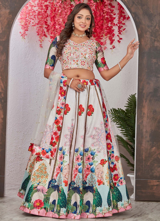 Floral Printed Silk Readymade Lehenga Choli - L2872