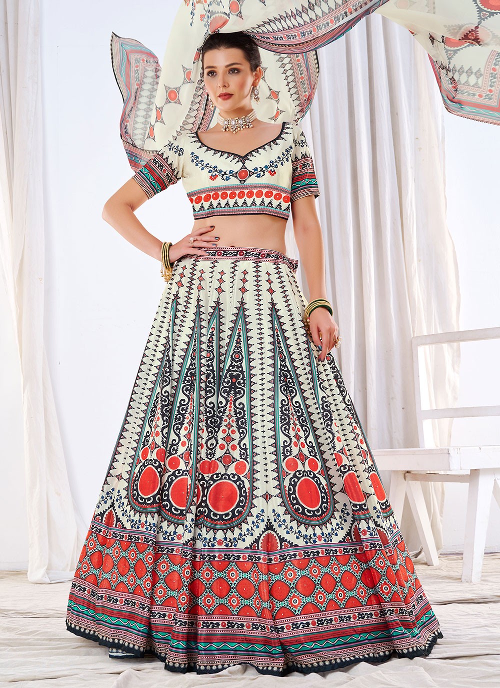 Digital Print Chinon A - Line Lehenga - L0511