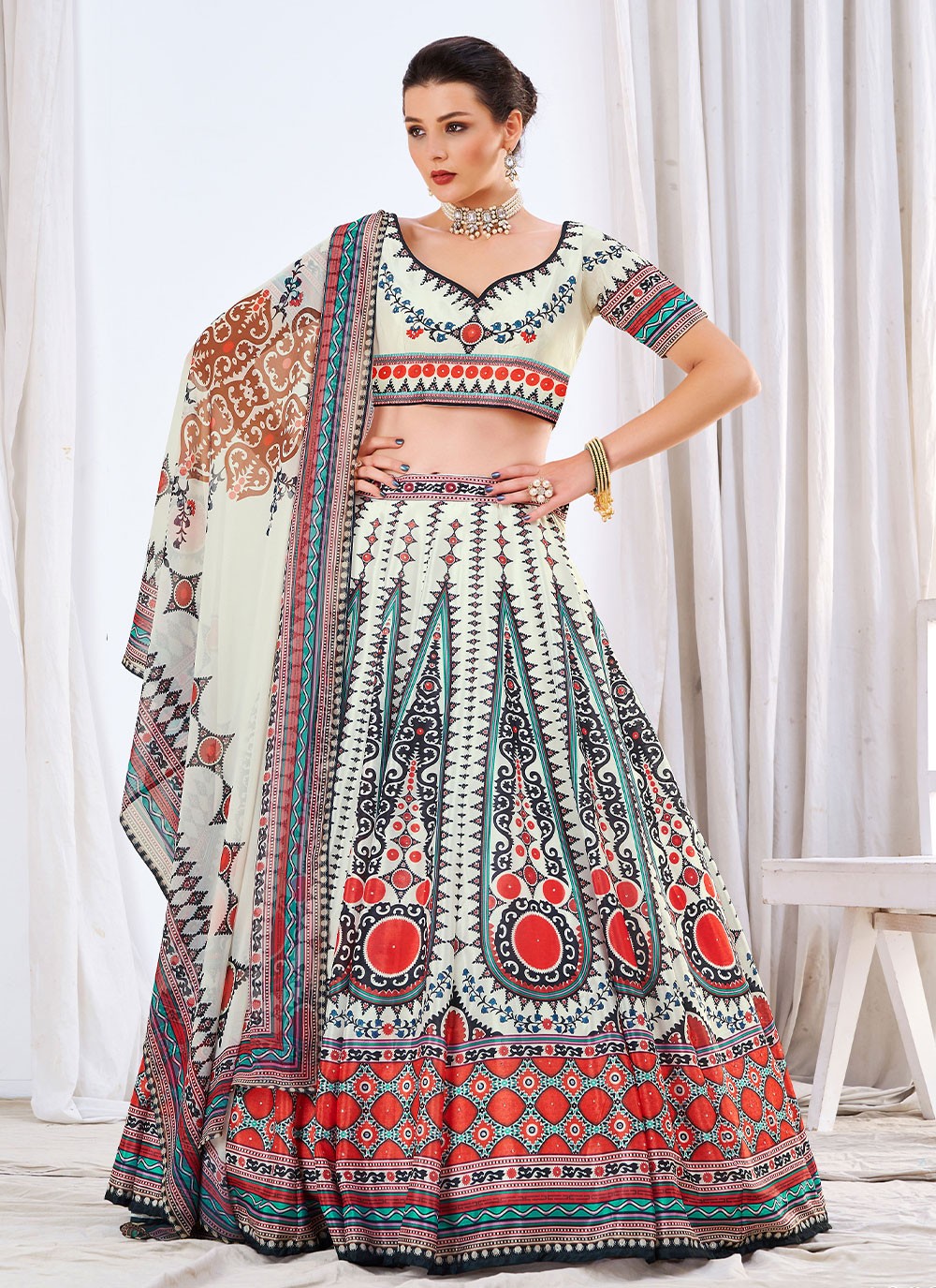 Digital Print Chinon A - Line Lehenga - L0511