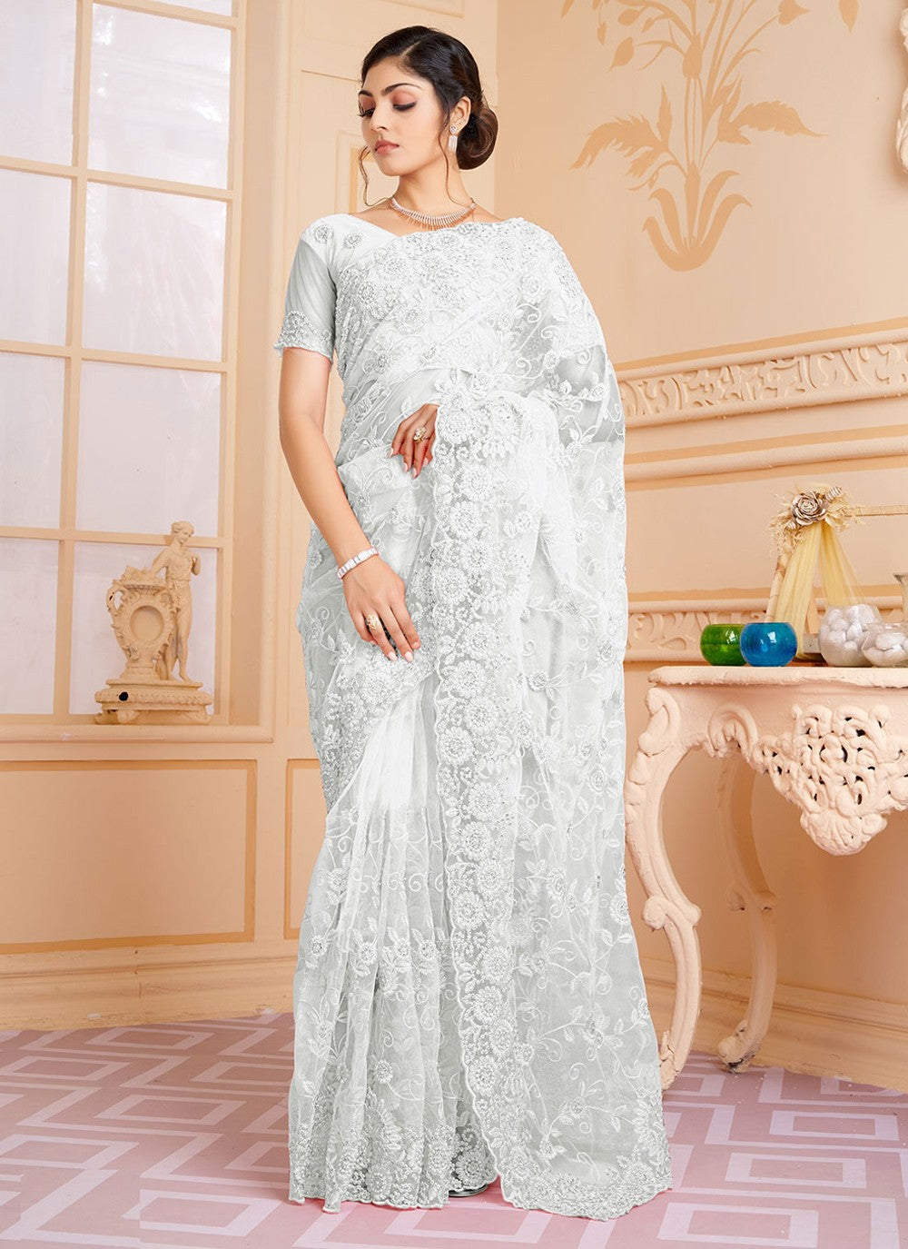 Trendy Embroidered Net Saree - S2081