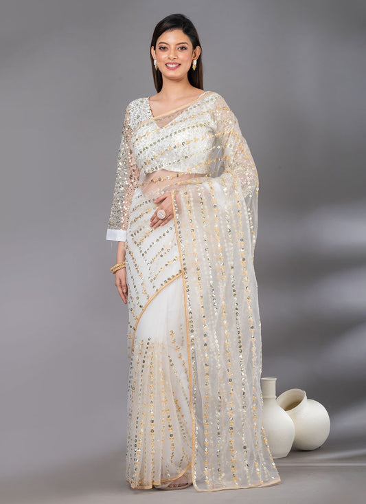 Classic Embroidered Net Saree - S4618