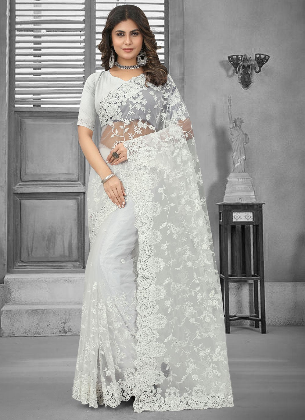 Classic Embroidered Net Saree - S3106