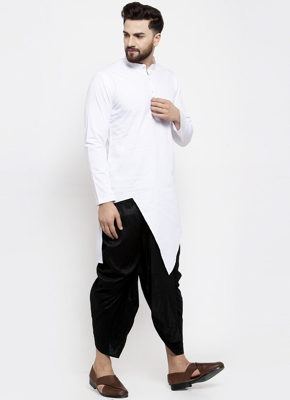 Plain Cotton White Dhoti Kurta - M1975