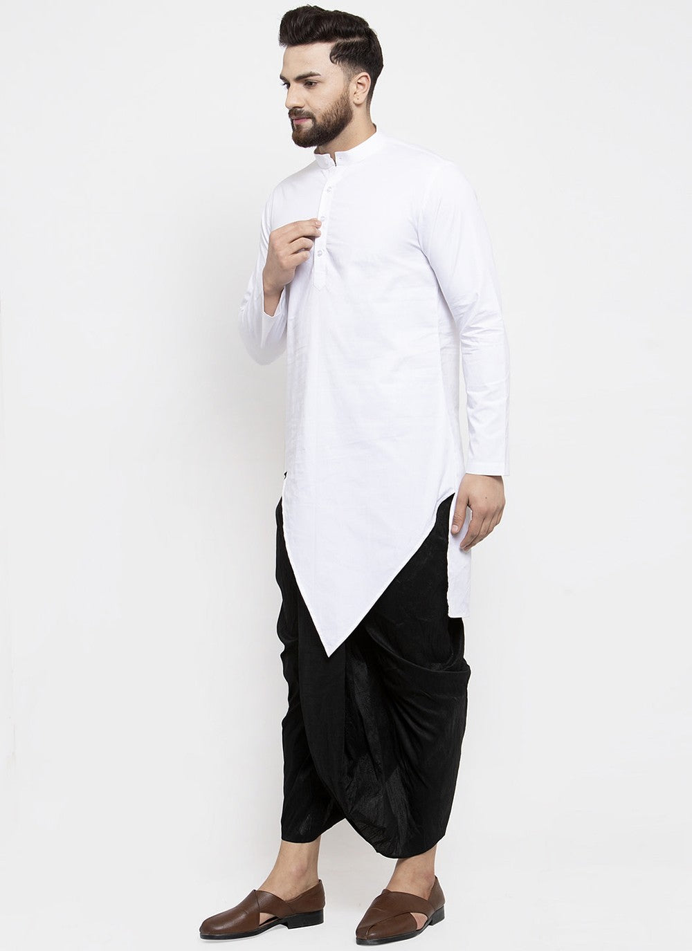 Plain Cotton White Dhoti Kurta - M1975