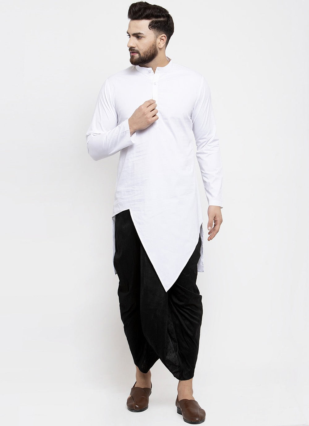 Plain Cotton White Dhoti Kurta - M1975