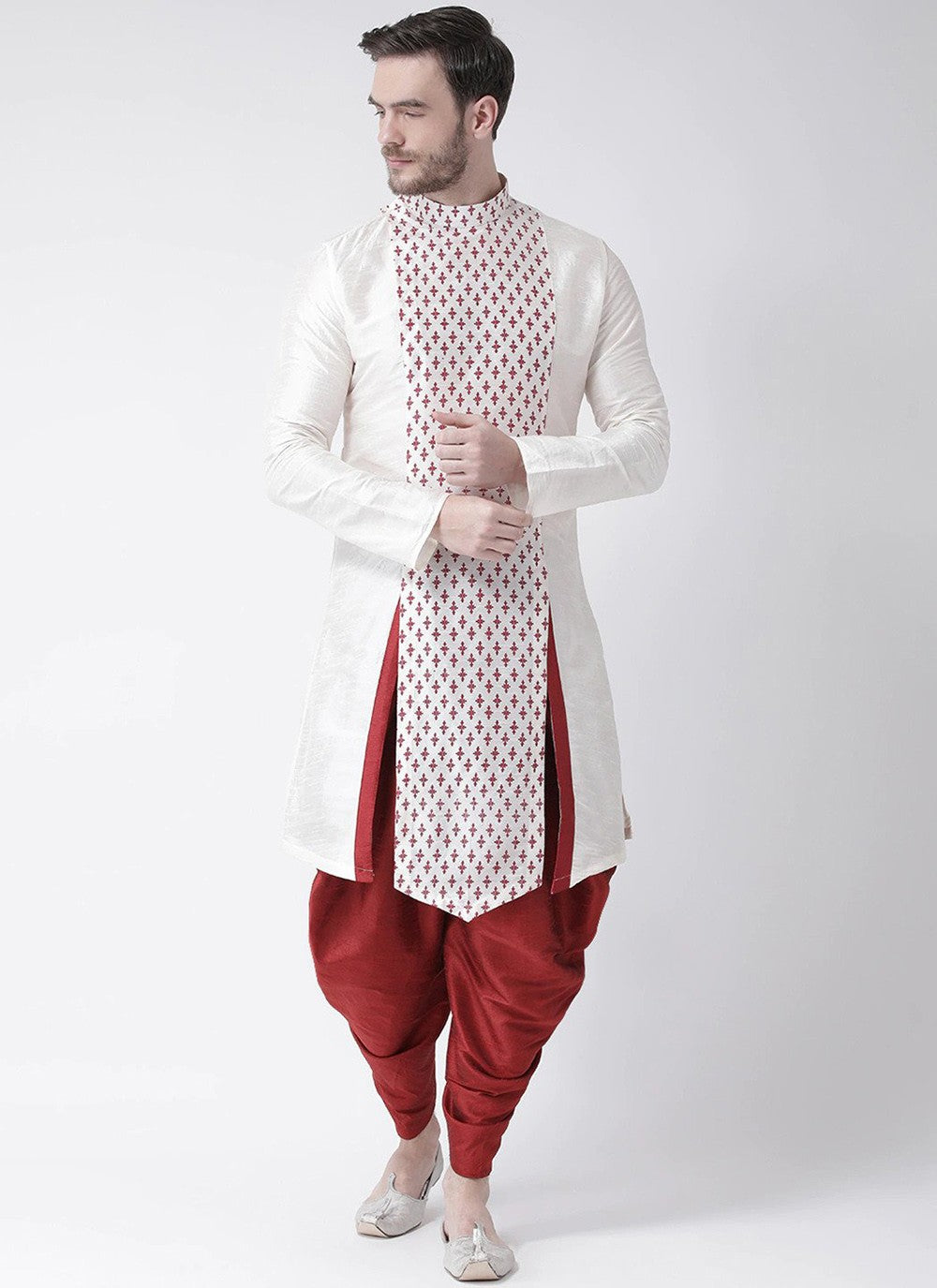 Weaving Zari Dupion Silk White Dhoti Kurta - M2238