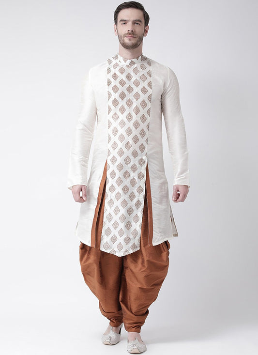 Fancy Work Dupion Silk White Indo Western - M5218