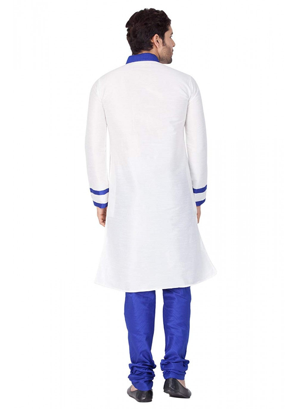 Embroidered Art Dupion Silk White Kurta Pyjama - M1288