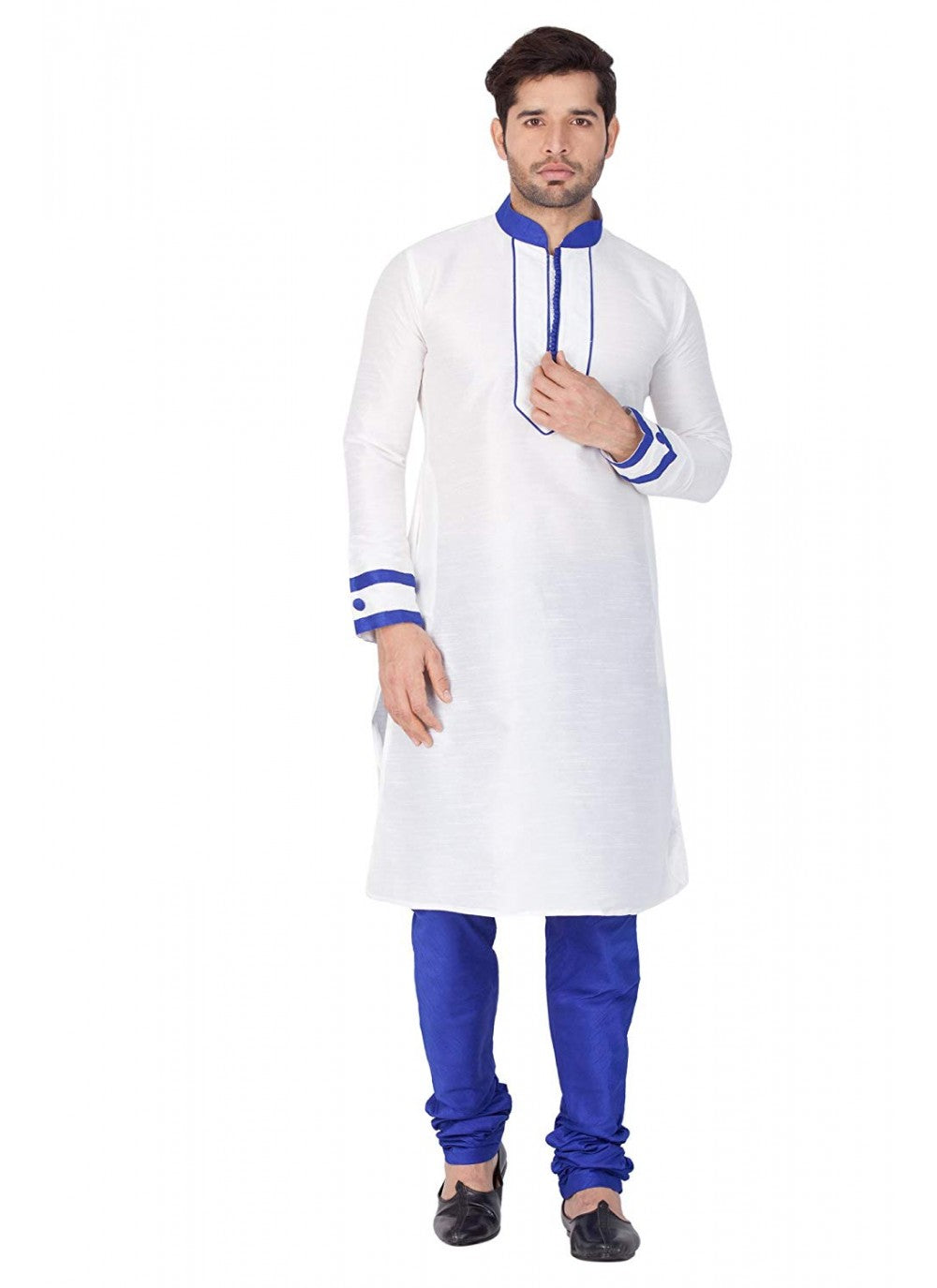 Embroidered Art Dupion Silk White Kurta Pyjama - M1288