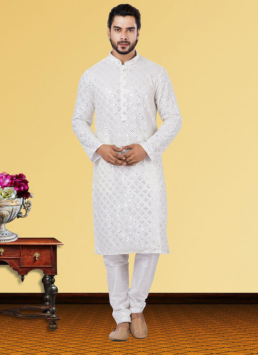 Embroidered Georgette White Kurta Pyjama - M3728