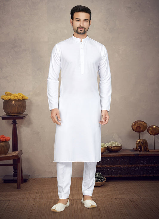 Plain Cotton White Kurta Pyjama - M5856