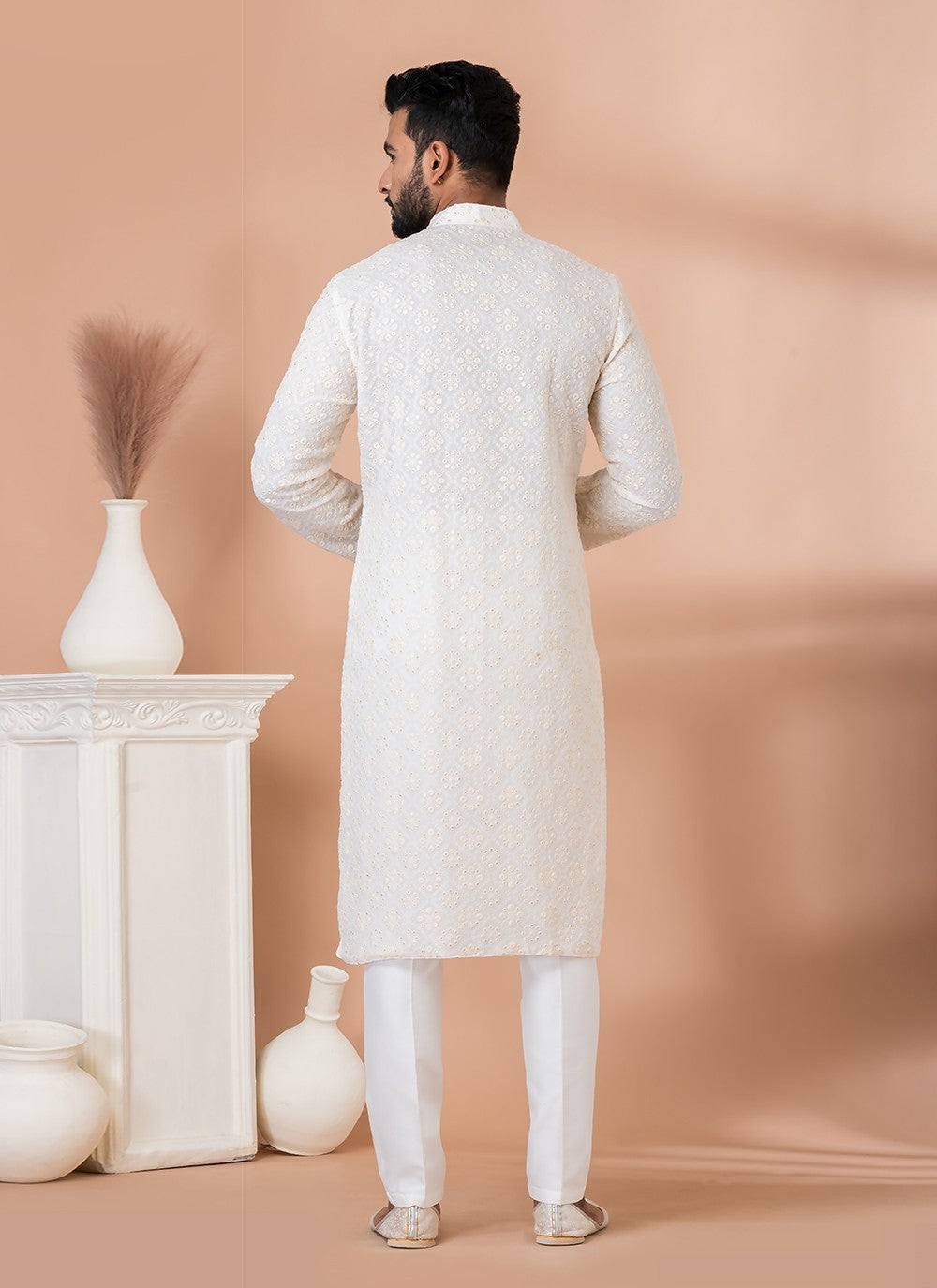 Embroidered Georgette White Kurta Pyjama - M6829