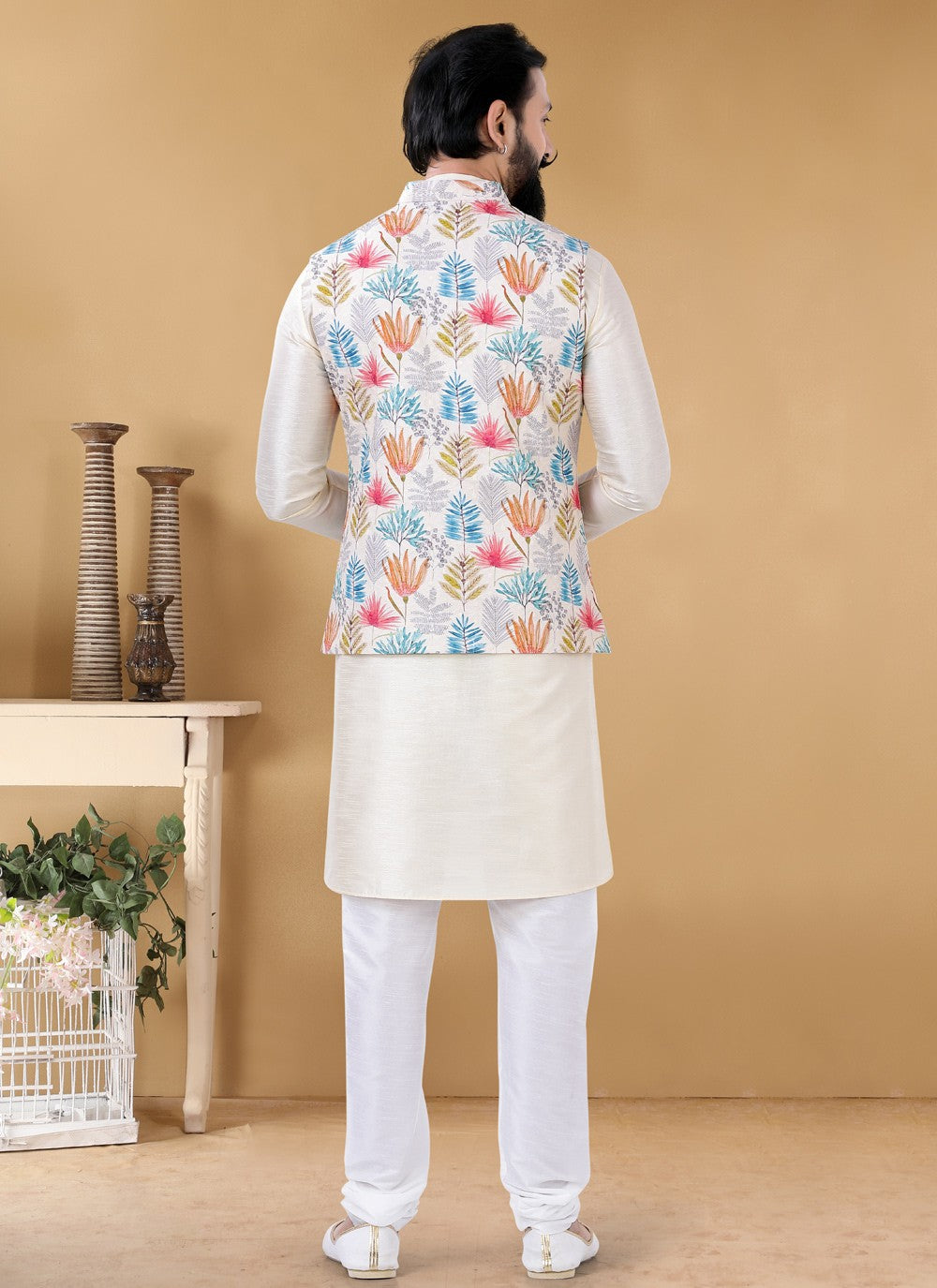 Printed Cotton White Nehru Jackets - M4652