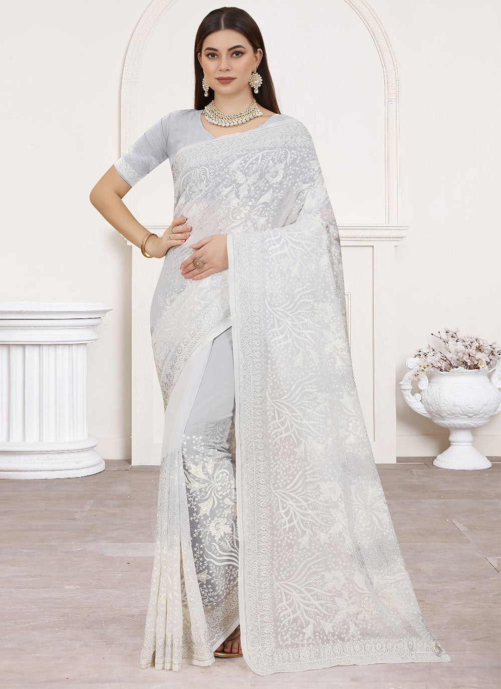 Classic Embroidered Georgette Saree - S2499