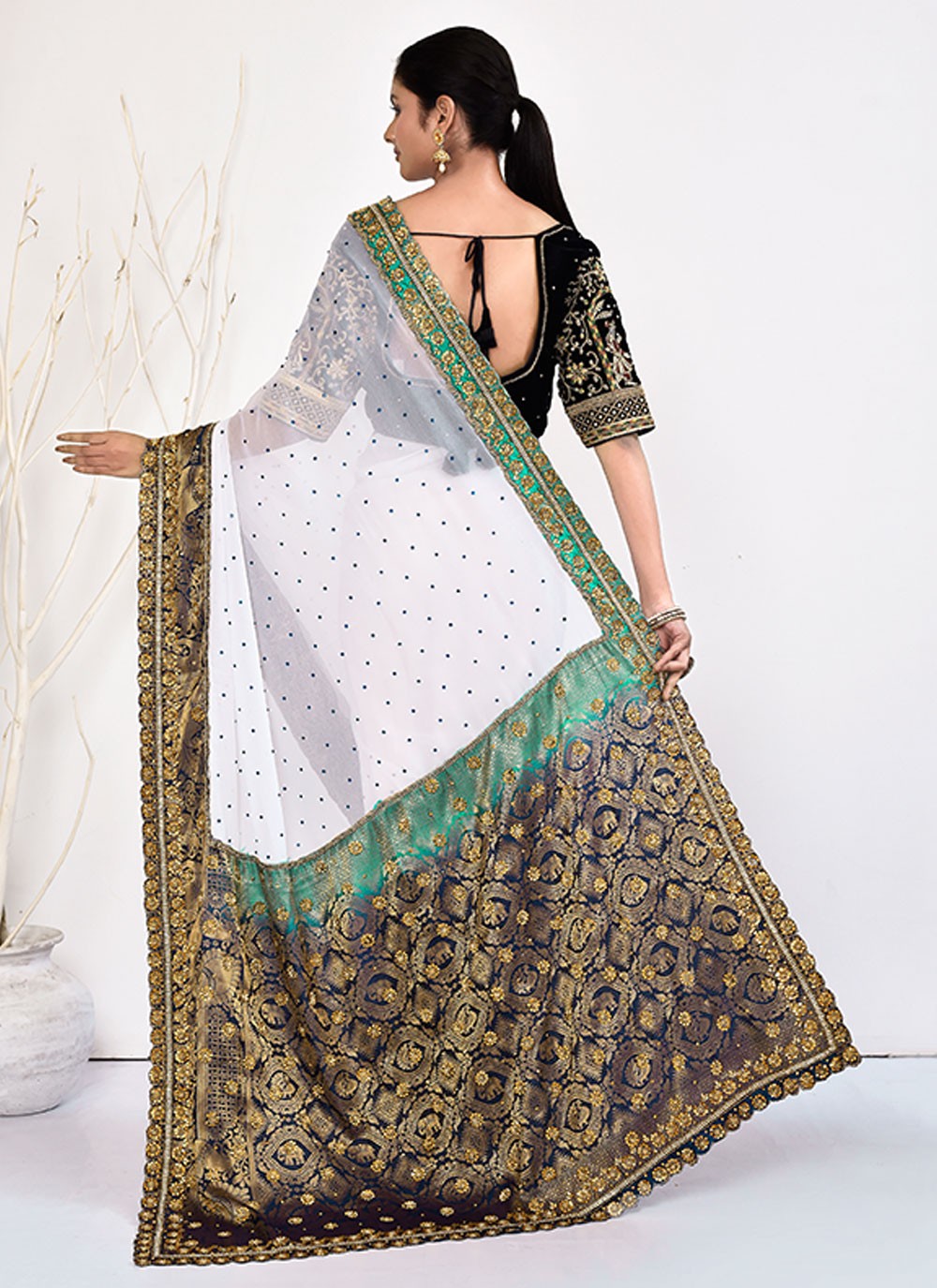 Contemporary Hand Embroidery Georgette Saree - S5499