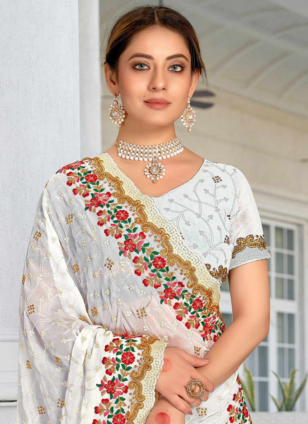 Contemporary Embroidered Georgette Saree - S1803