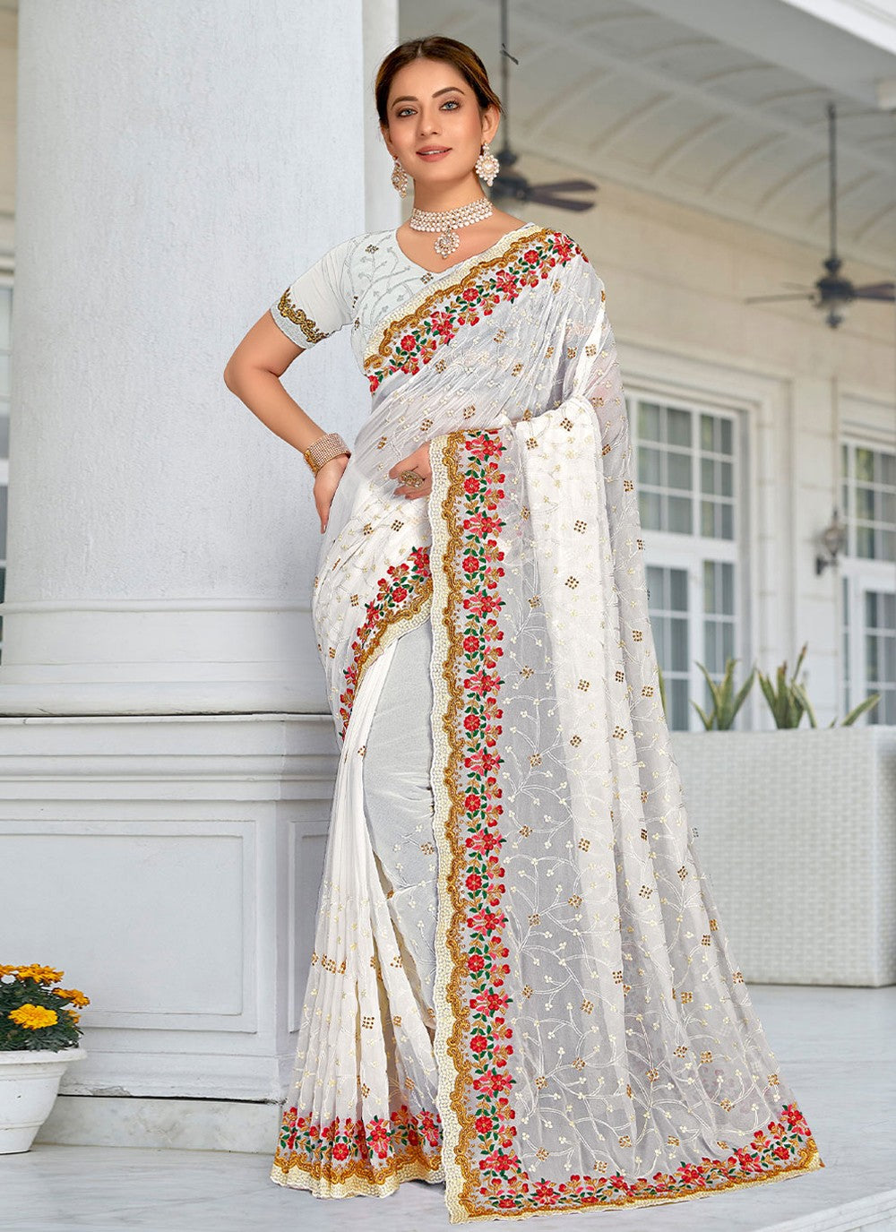 Contemporary Embroidered Georgette Saree - S1803