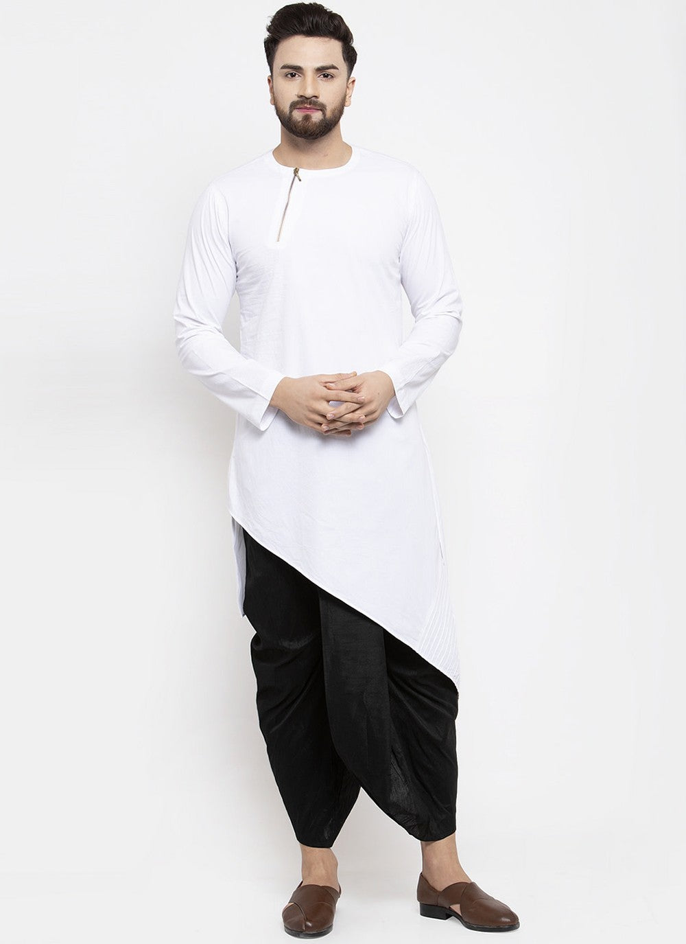 Plain Cotton White Dhoti Kurta - M1977