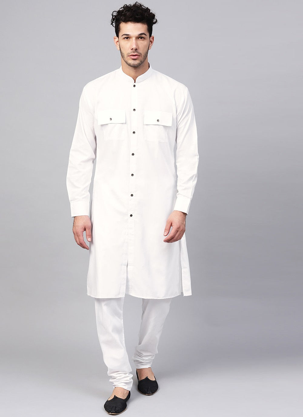 Plain Cotton White Kurta Pyjama - M1974